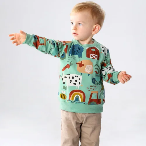 Vista 5 de Paquete de 2 sudaderas de manga larga con cuello redondo para niños pequeños, sudaderas de algodón cálido con dibujos animados de dinosaurio