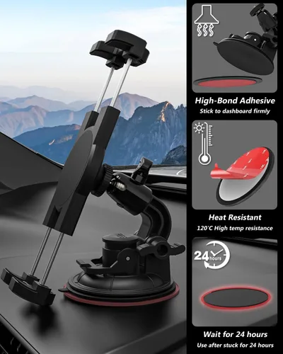Vista 6 de Soporte para tableta de parabrisas de automóvil, ventosa, resistente, para tablero, automóvil, camión, vehículo, SUV con tornillo de 1/4 pulgadas
