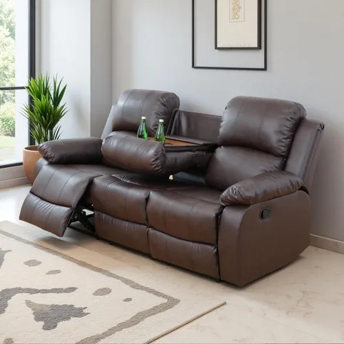 Vista 54 de Conjunto de sofá para sala de Estar, sillón reclinable de cuero transpirable, sofá de 3 plazas para cine en casa con portavasos para apartamento