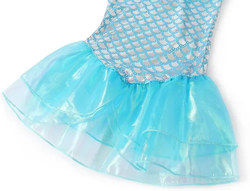 Vista 5 de AmzBarley Disfraz de sirena para niñas pequeñas, disfraz de princesa de cumpleaños, Halloween, cosplay, con accesorios