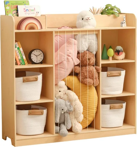 Vista 10 de OOOK Estantería Montessori y Organizador de Almacenamiento para Juguetes, Estantería Horizontal de 2 Niveles, Gabinete de Almacenamiento