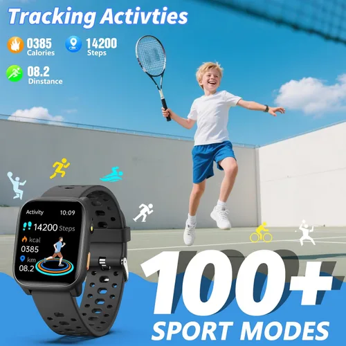 Vista 3 de Reloj inteligente para niños con juegos de rompecabezas, relojes para niños de 1.83", monitor de ritmo cardíaco, monitor de sueño, podómetro, reloj