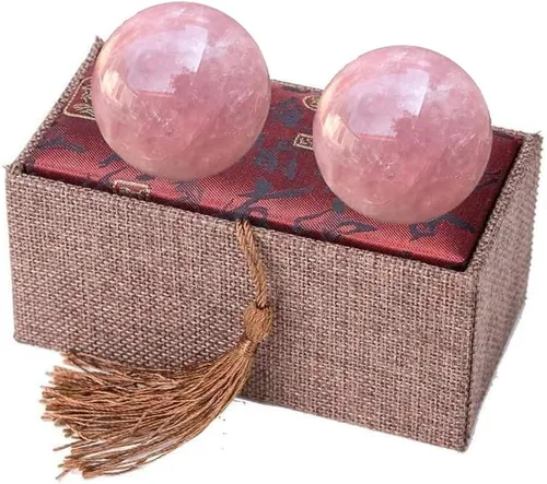 Vista 8 de Bolas Baoding de cuarzo rosa de 1.4 pulgadas, bolas pequeñas de cristal rosa curativo para el estrés, bolas de mano para terapia de manos, alivio