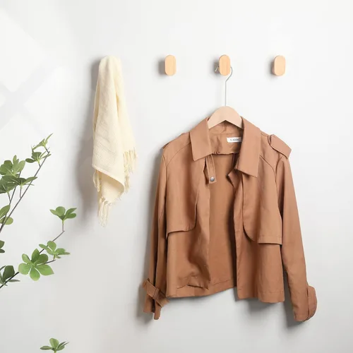 Vista 3 de Ganchos de pared de madera, paquete de 2 ganchos de madera modernos minimalistas montados en la pared, perchero de pared de abrigo de madera