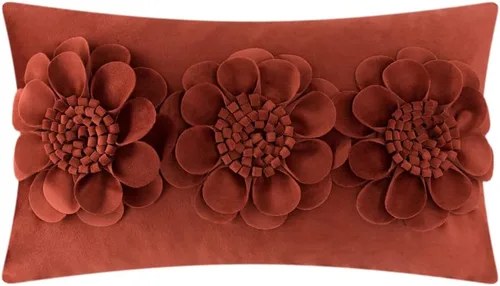 Vista 23 de JWH - Funda de almohada de flores 3D, terciopelo, rosa brillante, 12 x 20 pulgadas Acento decorativo de girasol, diseño floral lumbar, cama