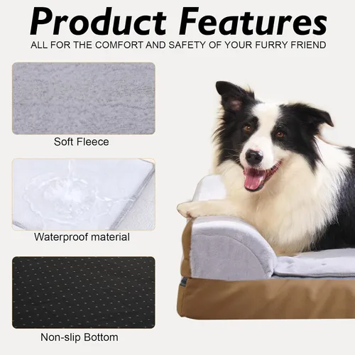 Vista 4 de Cama térmica para perros de tamaño grande, cama térmica para mascotas para perros grandes, sofá cama impermeable de espuma viscoelástica para perros