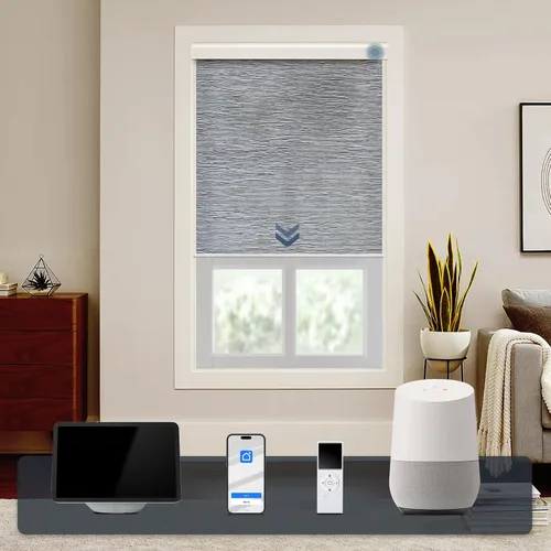 Vista 18 de Persiana enrollable inteligente 100 % opaca, pantalla motorizada compatible con Alexa Google, persiana de control de aplicación para ventana Tela