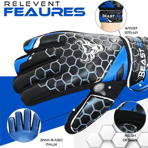 Vista 3 de BEAST RAGE Guantes de portero de fútbol para niños y jóvenes, guantes de portero de fútbol de 0.157 pulgadas (0.157 in) antideslizantes, palma
