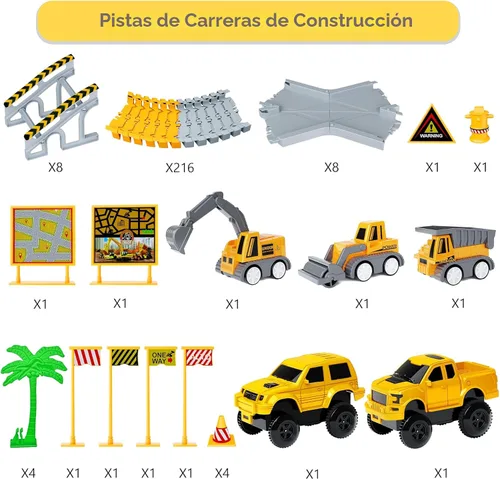 Vista 2 de Juguetes para niños 253 piezas Pista de carreras de construcción para niños de 3, 4, 5, 6, 7, 8 años, 5 piezas de camiones de construcción y coche
