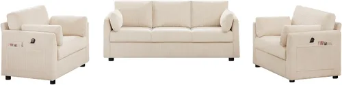 Vista 3 de Mofolit - Juego de sofás para sala de estar, sofás de corduroy de 3 plazas y silla individual, sofás para apartamentos y espacios pequeños