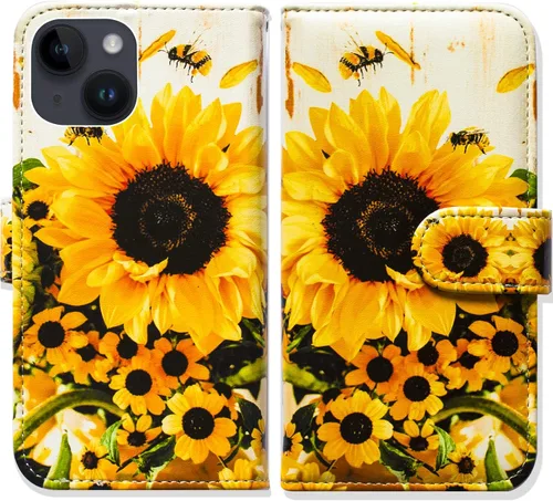 Vista 24 de Bcov Funda para iPhone 15 Plus, piel con tapa y función atril para iPhone 15 Plus, color verde pájaro negro