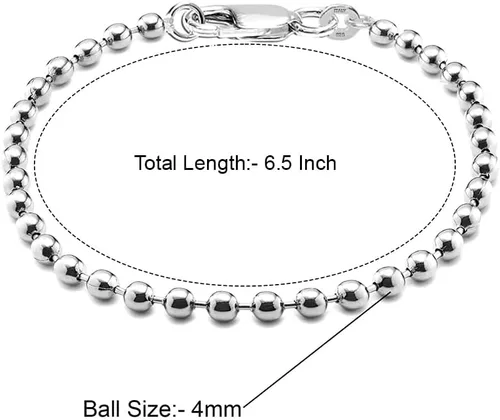 Vista 4 de LeCalla 925 Sterling Silver Italian Handmade Round & Oval Bead Ball Strand Chain Bracelet for Women Women's Silver Bead Ball Chain Bracelet