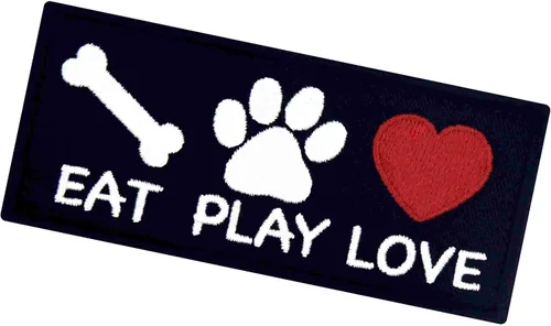 Vista 4 de Eat Play Love for Dog Lover - Parche bordado para perro, chaleco/arneses, insignia, gancho y bucle, emblema