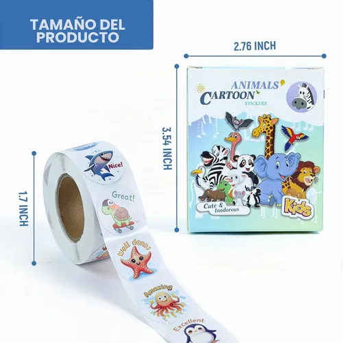Vista 2 de Calcomanías de recompensa para profesores, 1500 calcomanías de animales, 3