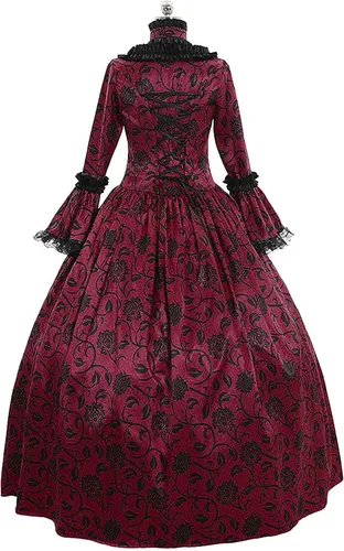 Vista 6 de MeikoHome Vestido victoriano para mujer, disfraz medieval renacentista, vestido retro floral empalme, vestido de baile para Halloween, cosplay