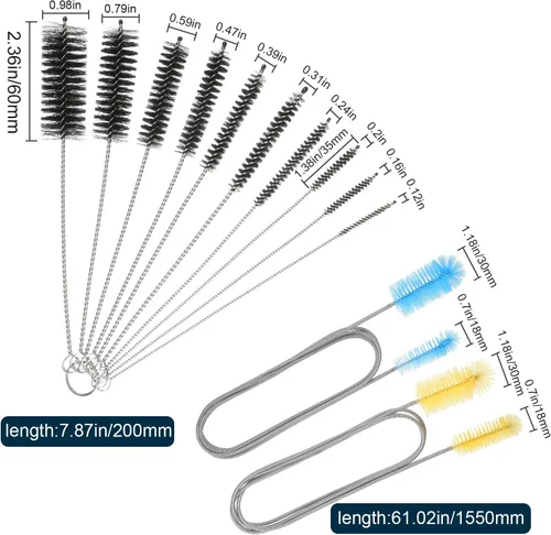 Vista 4 de Juego de 12 cepillos de filtro de acuario flexible de doble extremo para limpieza de tuberías de manguera de acero inoxidable de nailon largo