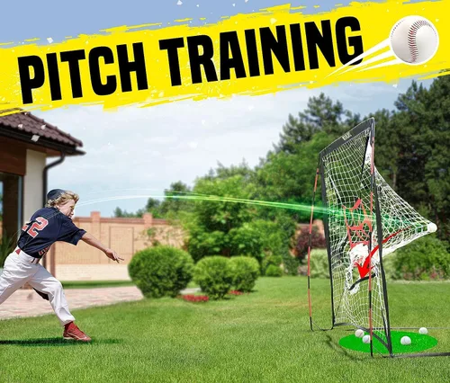 Vista 4 de Red de béisbol – Red de lanzamiento y golpeo (zona de 9 golpes, portátil y de plegado rápido) – Regalos para niños y adolescentes Ayudas
