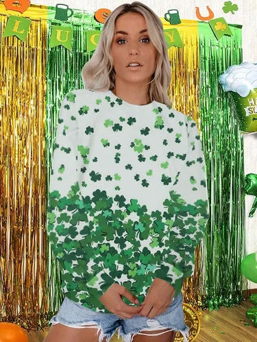 Vista 3 de MYHALF Sudadera del día de San Patricio para mujer, manga larga, diseño de trébol, irlandés, festivo, camiseta casual de manga corta