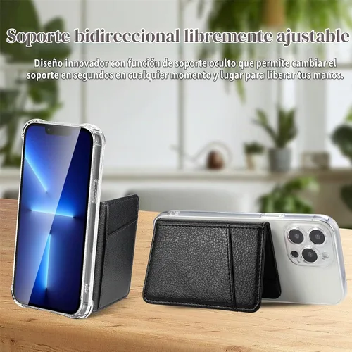 Vista 5 de Funda tipo cartera para teléfono, tarjetero para la parte posterior del teléfono, funda de piel con tapa compatible con iPhone, Samsung Galaxy Negro