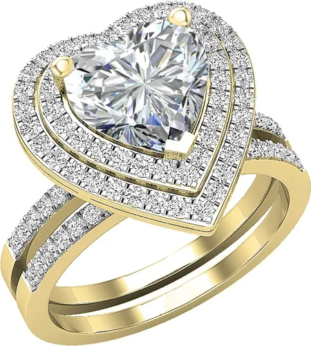Vista 54 de Dazzlingrock Collection Juego de anillos de compromiso de doble halo con diamantes naturales redondos y piedras preciosas creadas en laboratorio
