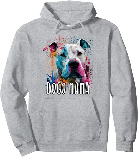Vista 3 de Sudadera con capucha colorida Splash Art Dogo Argentino Mama Retrato Cachorro, Negro