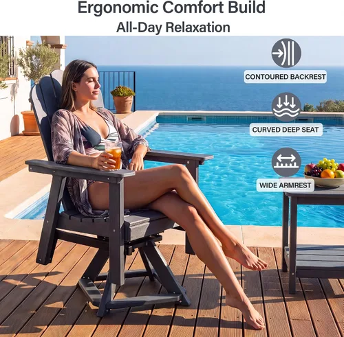 Vista 7 de Outdoor Glider Chair, 360° Swivel HDPE Adirondack Rocker Lounge Chair, Gray Gris