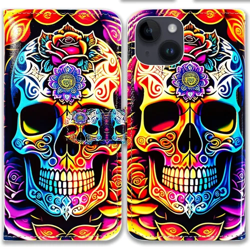 Vista 22 de Bcov Funda para iPhone 15 Plus, piel con tapa y función atril para iPhone 15 Plus, color verde pájaro negro