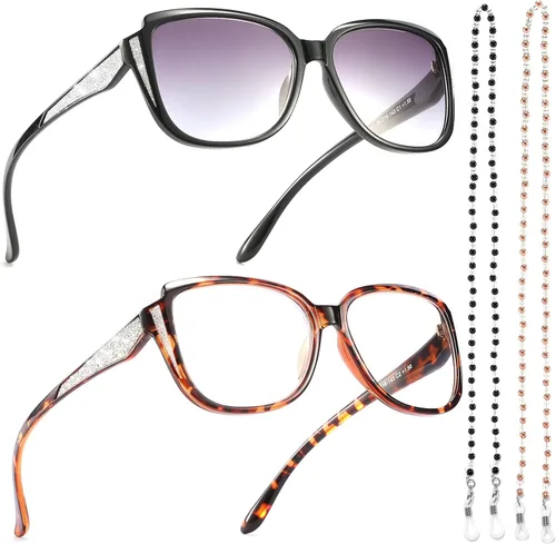 Vista 7 de touk Elegantes gafas de lectura de ojo de gato, lentes de sol de gran tamaño con cadena de lentes de moda portátiles para mujeres