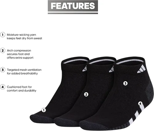 Vista 2 de adidas Calcetines acolchados de corte bajo para mujer con compresión de arco (3 pares)