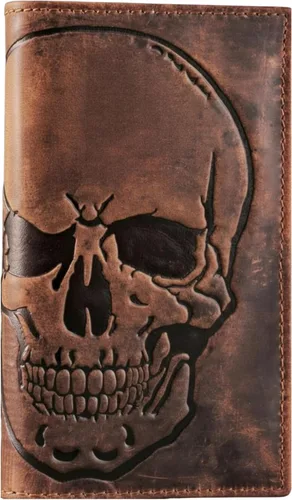 Vista 17 de F&L CLASSIC Billetera de cuero genuino RFID con aspecto vintage, billetera larga plegable para hombres, Retro Estilo cocodrilo marrón