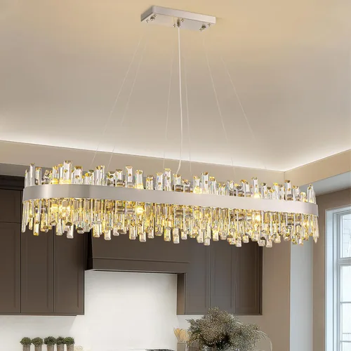 Vista 10 de Siljoy - Candelabro de cristal moderno, 12 luces, lujoso, redondo, de 2 niveles, con cristal K9 en forma de gota de lluvia, lámpara colgante de Oro