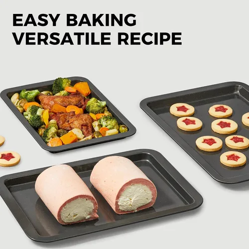 Vista 7 de HONGBAKE Juego de bandejas de cerámica para hornear, bandeja de galletas para horno, juegos de utensilios para hornear con agarres más anchos