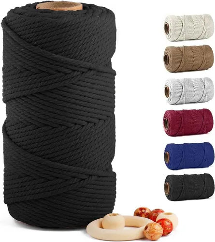 Vista 51 de ZUEXT Cordón de algodón para macramé de 4 mm x 500 m, ZUEXT Cordones trenzados naturales hechos a mano en verde manzana de 4 hebras, cuerda de lana