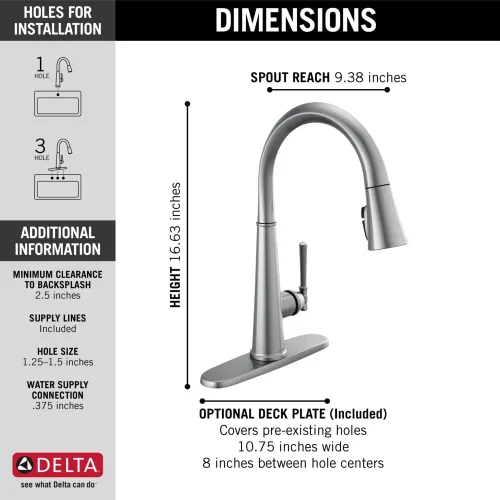 Vista 4 de Grifo de cocina Delta Faucet Emmeline de níquel cepillado, grifos de cocina con rociador desplegable, grifo de fregadero de cocina, cabezal