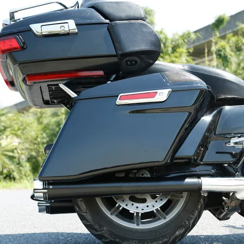 Vista 6 de XFMT Alforjas extendidas de 4 pulgadas con tapas de altavoz de 5 x 7 pulgadas para Harley Touring CVO Street Road Glide 2014-2023, negro vivo Negro
