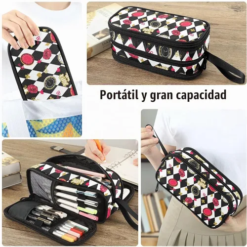 Vista 6 de Fustylead Alice - Estuche de ajedrez para lápices con cremallera, bolsa de maquillaje, bolsa de cosméticos, bolsa de viaje multiusos, caja