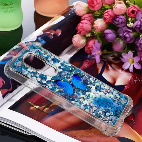 Vista 6 de Funda para Moto G Play 2021 con protector de pantalla de vidrio templado, brillante con purpurina líquida flotante para niñas y mujeres, bonita