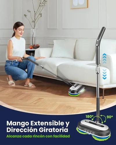 Vista 3 de Blonex Limpiador de piso inalámbrico eléctrico, trapeador eléctrico giratorio con faros LED y rociador de agua, batería de larga duración, tanque