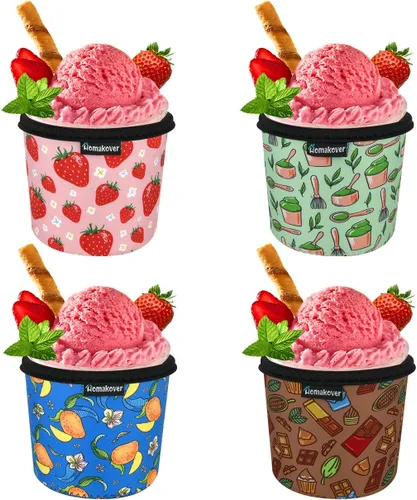Vista 8 de Paquete de 4 fundas de neopreno para helado con soporte para cuchara (Leop+Helado)