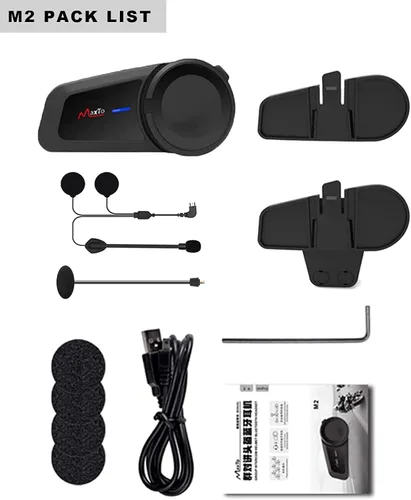 Vista 7 de Auriculares Bluetooth para motocicleta, MaxTo M2, casco de motocicleta Bluetooth5.0, 6 vías 3280 pies, sistema de comunicación de intercomunicación