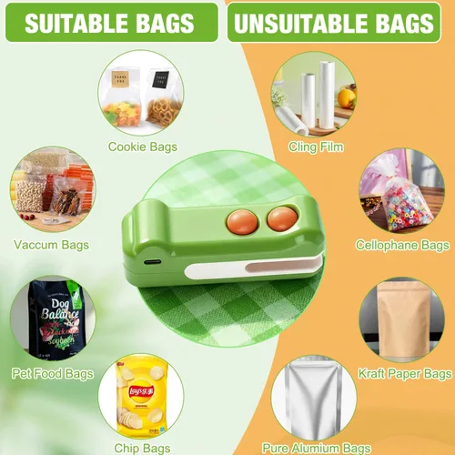 Vista 7 de Mini sellador térmico y cortador recargable 2 en 1, mini sellador de bolsas, sellador portátil de mano 2 en 1 recargable para bolsas de alimentos