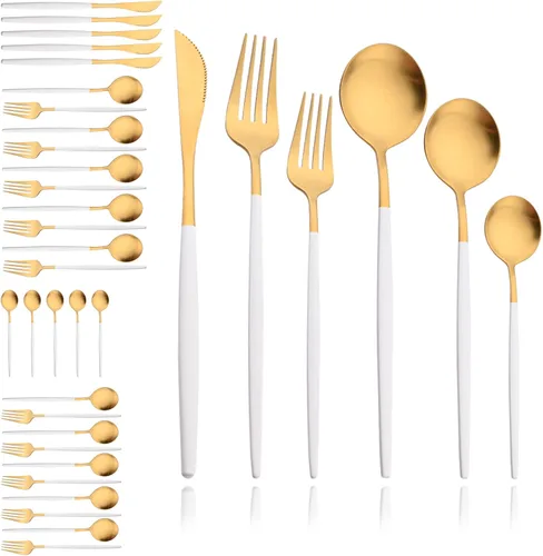 Vista 20 de JASHII Juego de cubiertos mate de 36 piezas con mango plano acabado satinado negro acero inoxidable cubiertos servicio para 6 para cocina casera