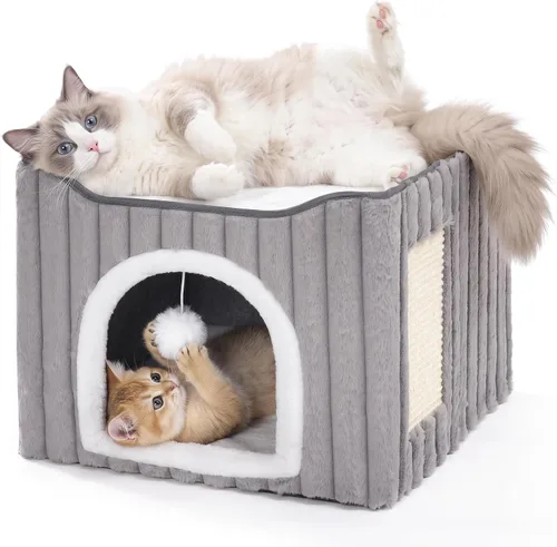 Vista 13 de Avont Cama tipo cueva 3 en 1 para gatos de interior con almohadilla para Azul