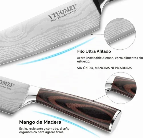 Vista 3 de Cuchillo de chef de 8 pulgadas, cuchillo de chef profesional de 8 pulgadas con funda, cuchillo de cocina alemán de acero inoxidable de alto carbono