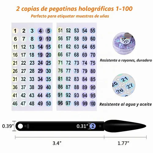 Vista 2 de Palitos para muestras de uñas con calcomanías numéricas, 100 Negro