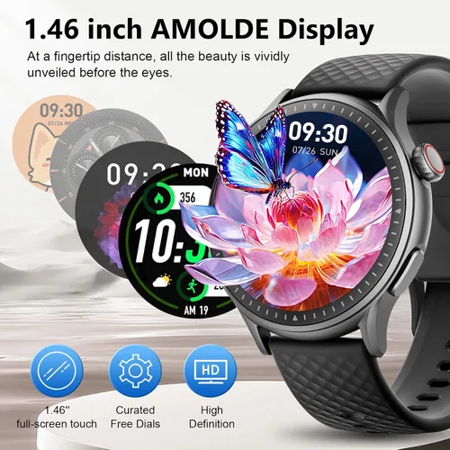 Vista 5 de Reloj inteligente para hombres y mujeres, rastreador de fitness con pantalla AMOLED Ultra-HD de 1.46 pulgadas y monitor de frecuencia