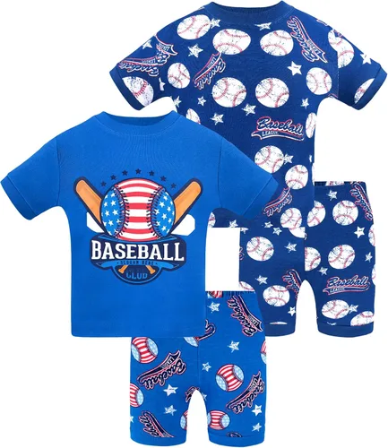 Vista 48 de DAUGHTER QUEEN - Pijama para niños de 4 piezas, conjunto corto 100 % algodón, talla 18 meses-12 años Soft, Breathable, Lightweight, Comfortable
