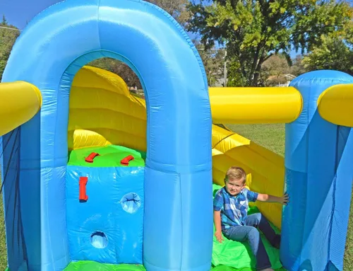 Vista 3 de Island Hopper Casa de rebote recreativa para niños con tobogán doble curvo y pared de escalada