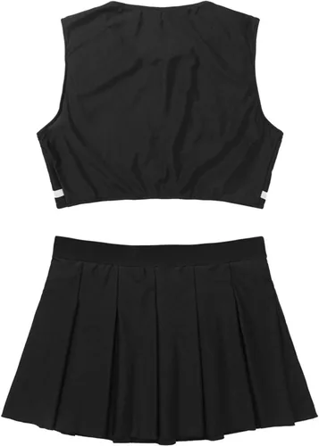 Vista 6 de YUUMIN Disfraz de animadora para mujer, conjunto de camisetas cortas con faldas plisadas