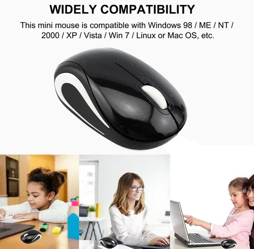 Vista 3 de Mini mouse inalámbrico para computadora, tamaño pequeño, portátil, compacto de viaje, USB óptico de 3 botones, 1000 DPI, mouse inalámbrico para Negro